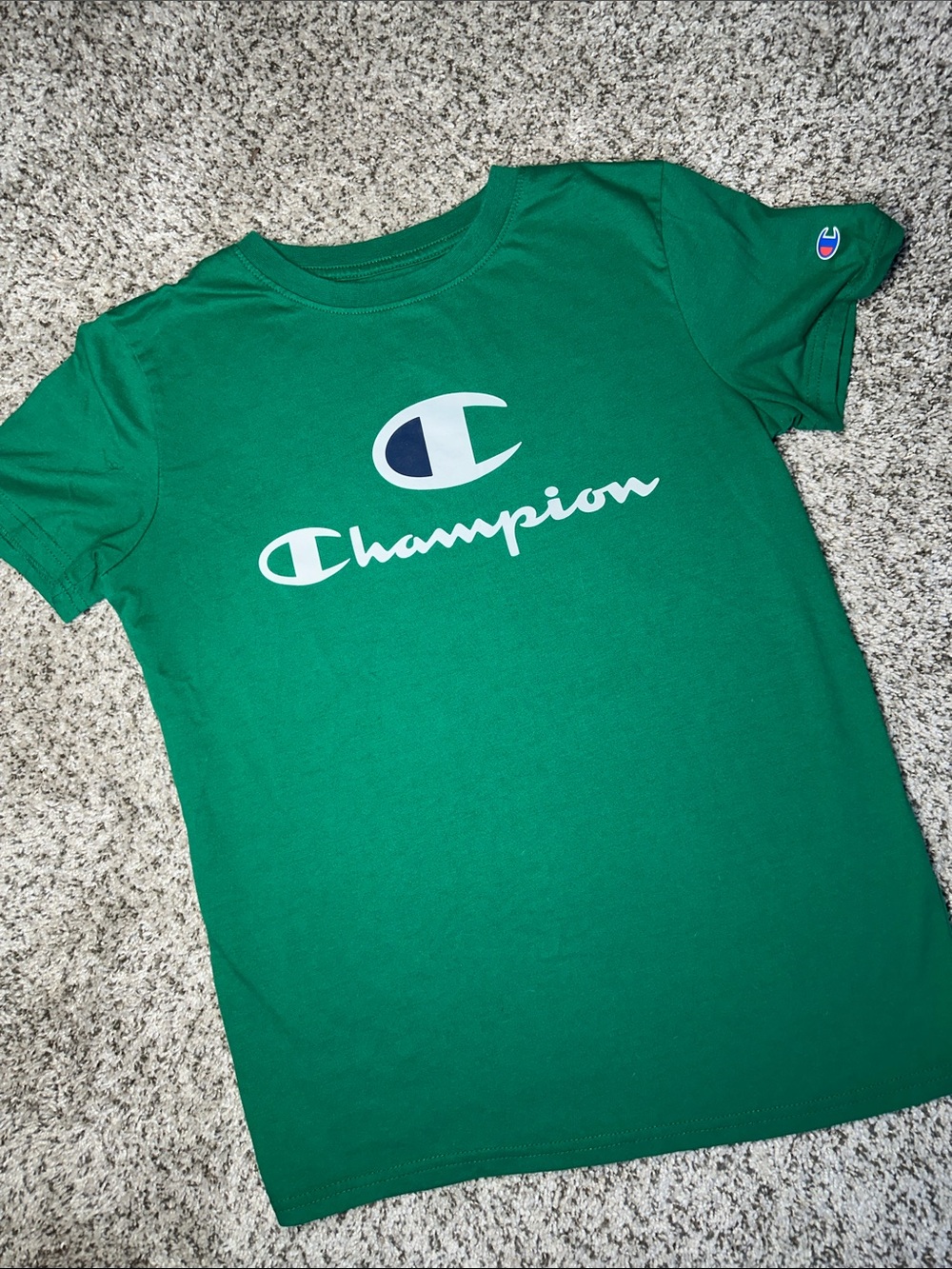 Champion Boys Green Logo Tee with White & Navy Accents 14/16